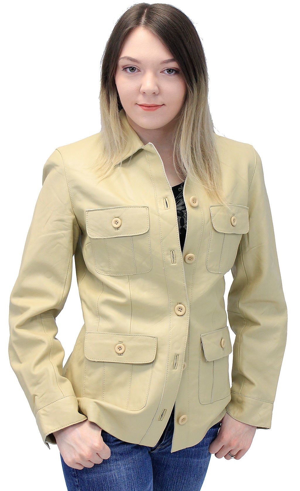 Cream White Lightweight Button-Up Lambskin 4 Pocket Jacket #L718022T (S-L)