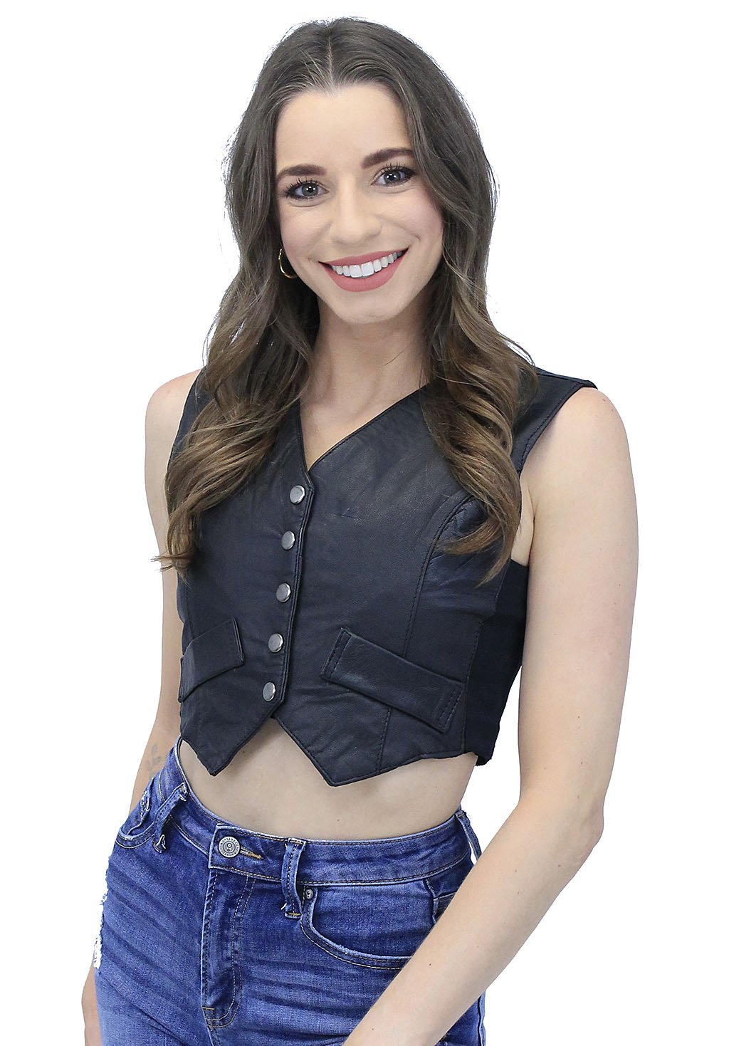 Form Fitting Black Leather Crop Vest #VL1152CK (XS-2X)