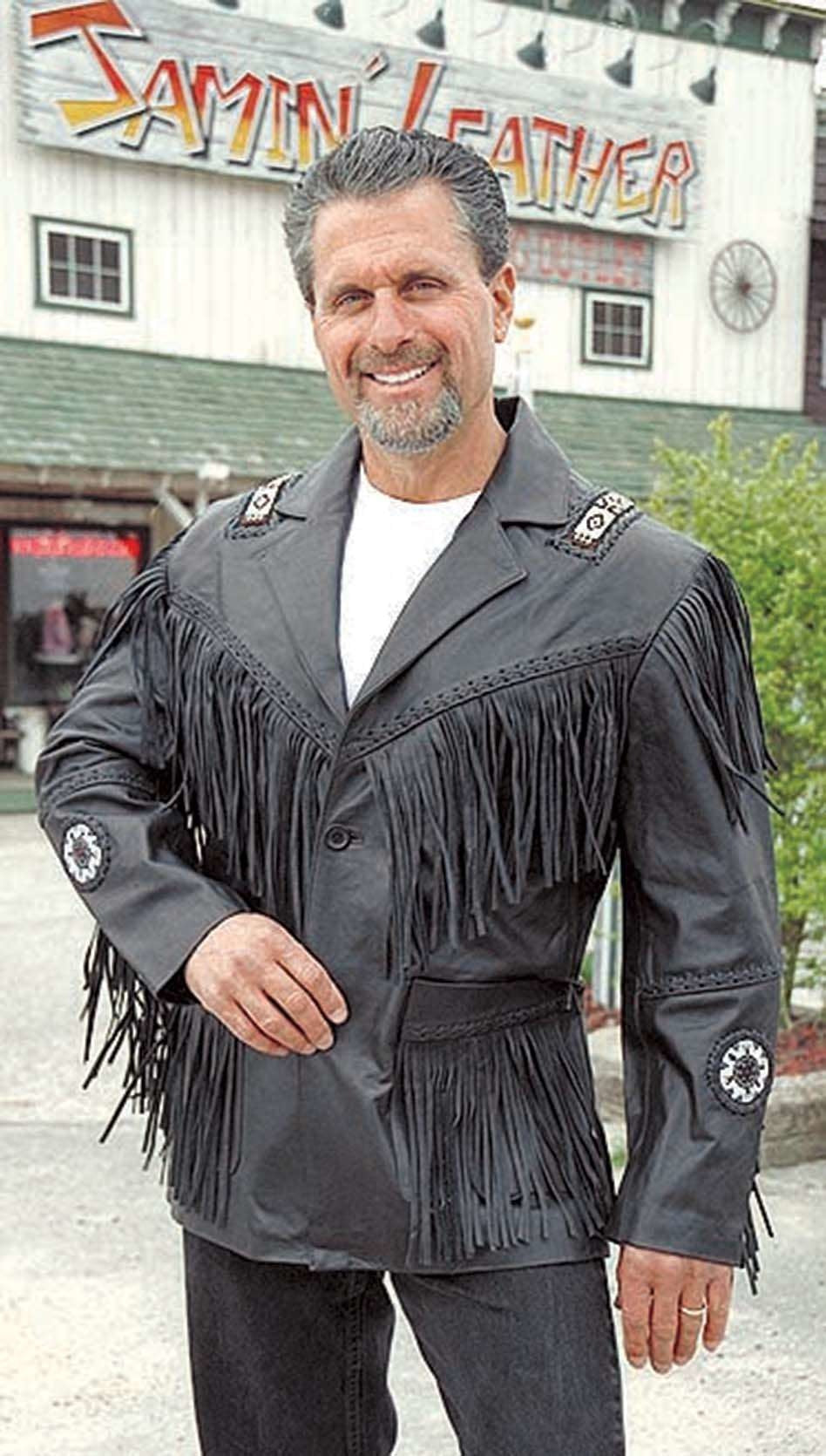Tribal Bead Black Leather Fringe Blazer Jacket #M2537BBFK
