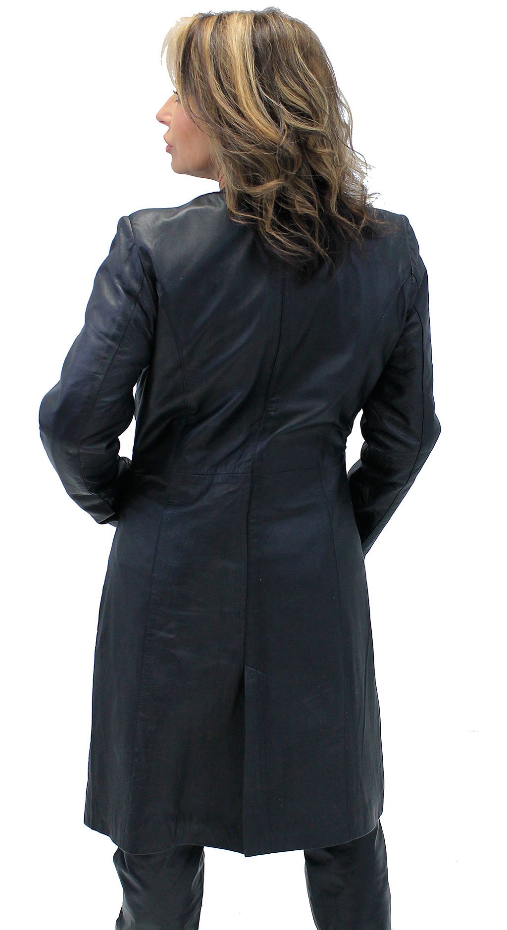 Collar Free Long Lambskin Leather Coat for Women #L1502398ZK (S,2X,3X)