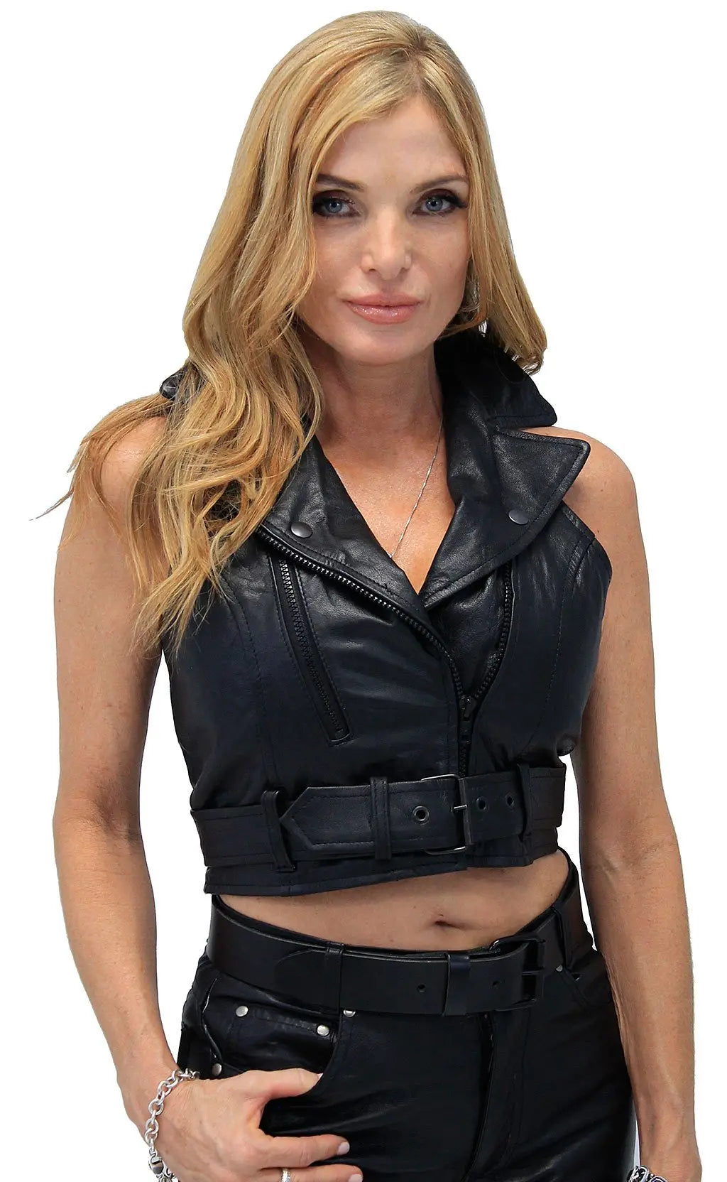 Motorcycle Leather Crop Halter #VL3009MC (XS-XL)