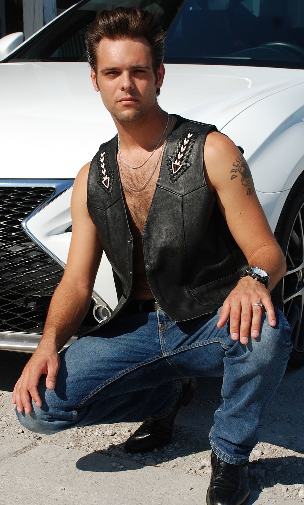 Hand Lace and Indian Bead Inlay Leather Vest #VM641BDK ()