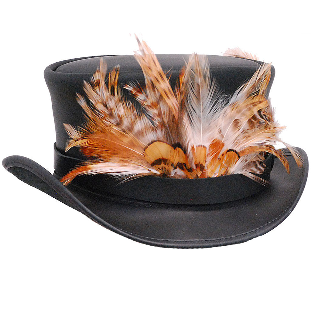 Large Front Feathers on Black Leather Hatband #HB-XFEATHER ()