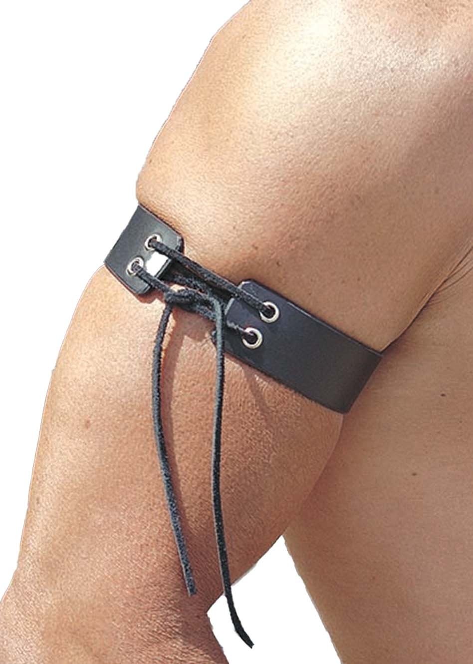 Men's Black Leather Lace Up Arm Band, Biker Motorcycle Accessory #AB10213