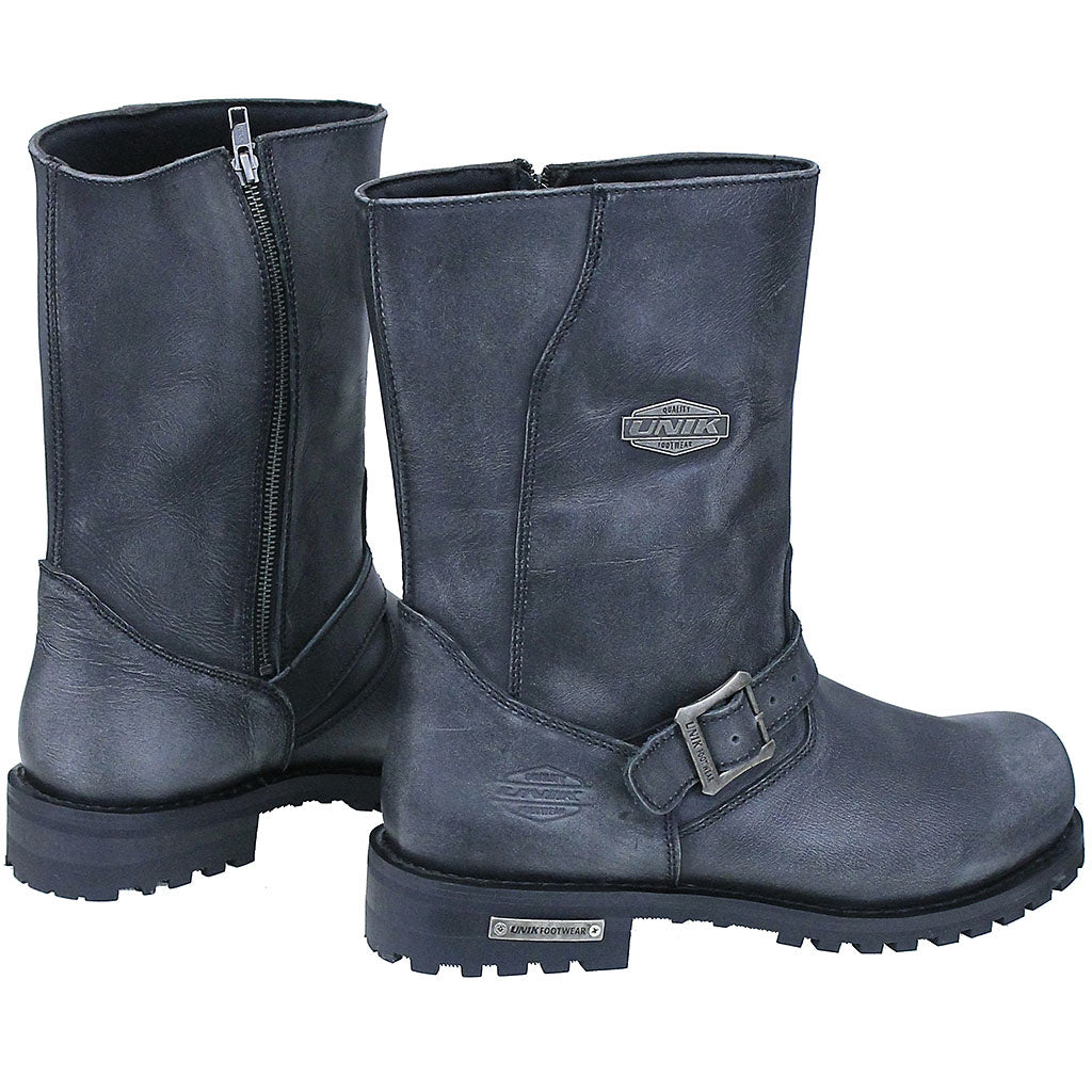 Men's Antiqued Gray Engineer Leather Biker Boots #BM100013GY ()