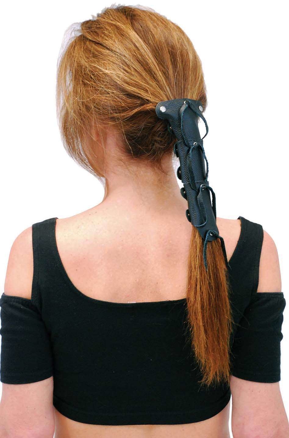8" Long Black Leather Hair Tube #AHW0092K