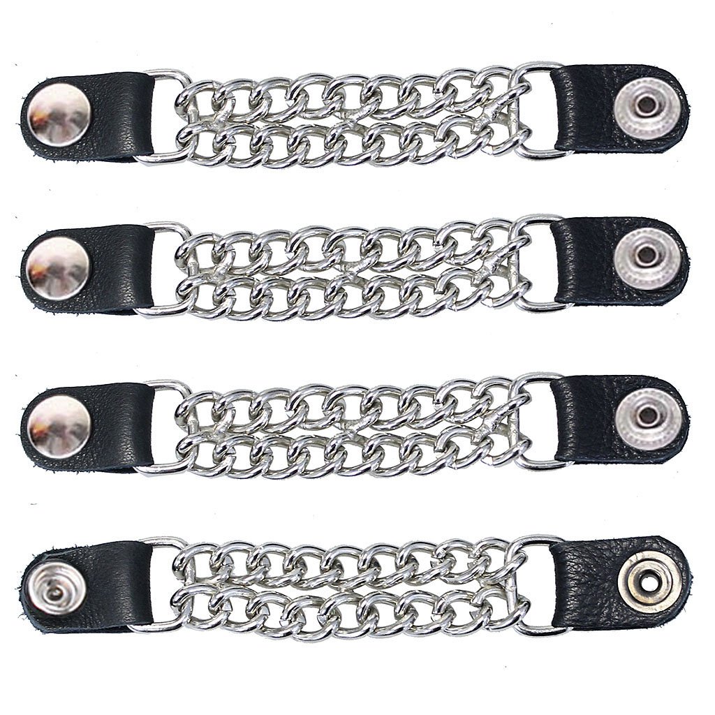 Silver Snap Double Chain Vest Extenders with Leather #VC2
