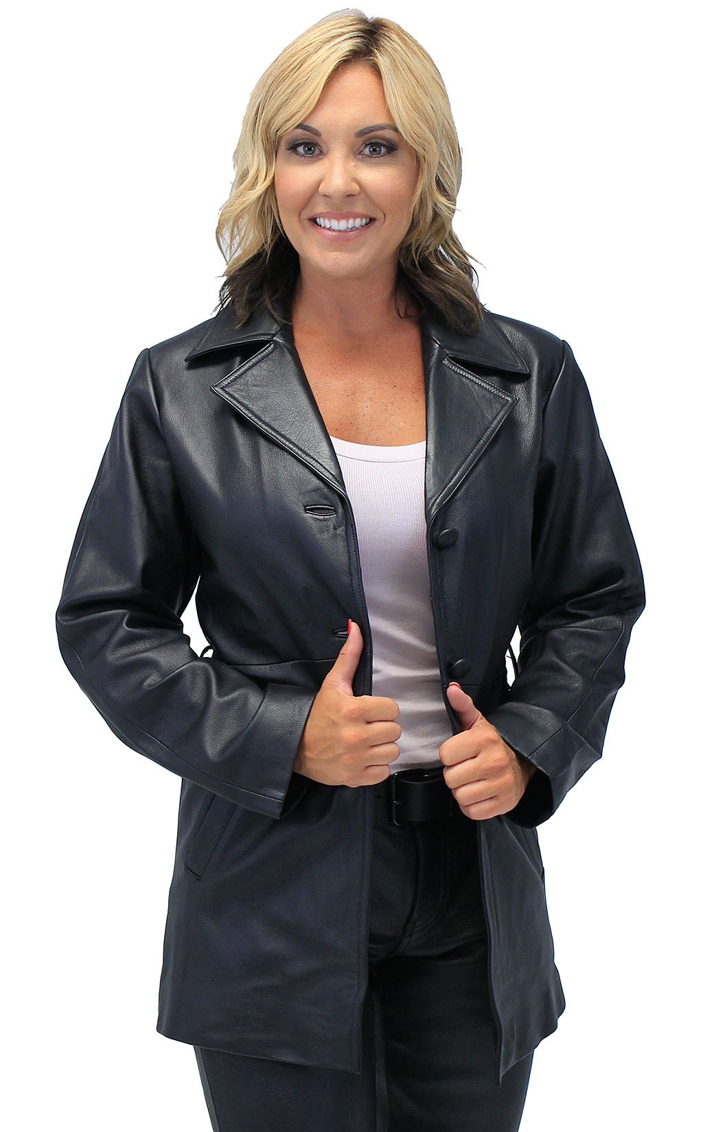 36'' Women's Premium Leather Jacket w/Removable Belt #L247LLBTK (XS-XL)