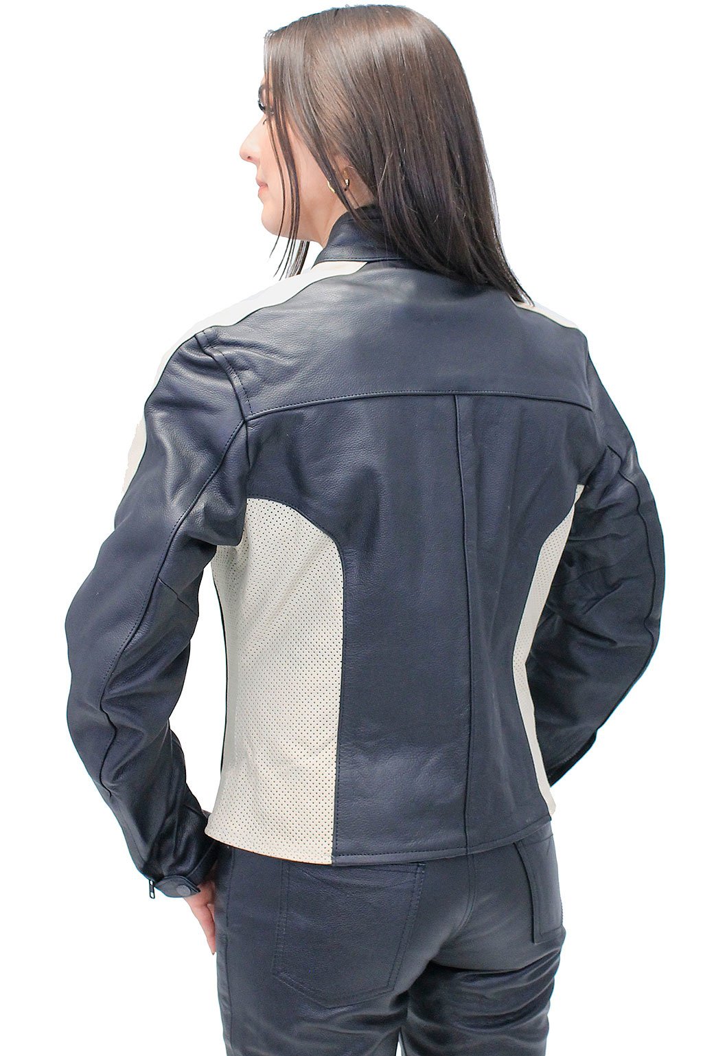 Genuine Leather Women's Cream Trim Vented Motorcycle Jacket #L16910ZC (XS-2X)