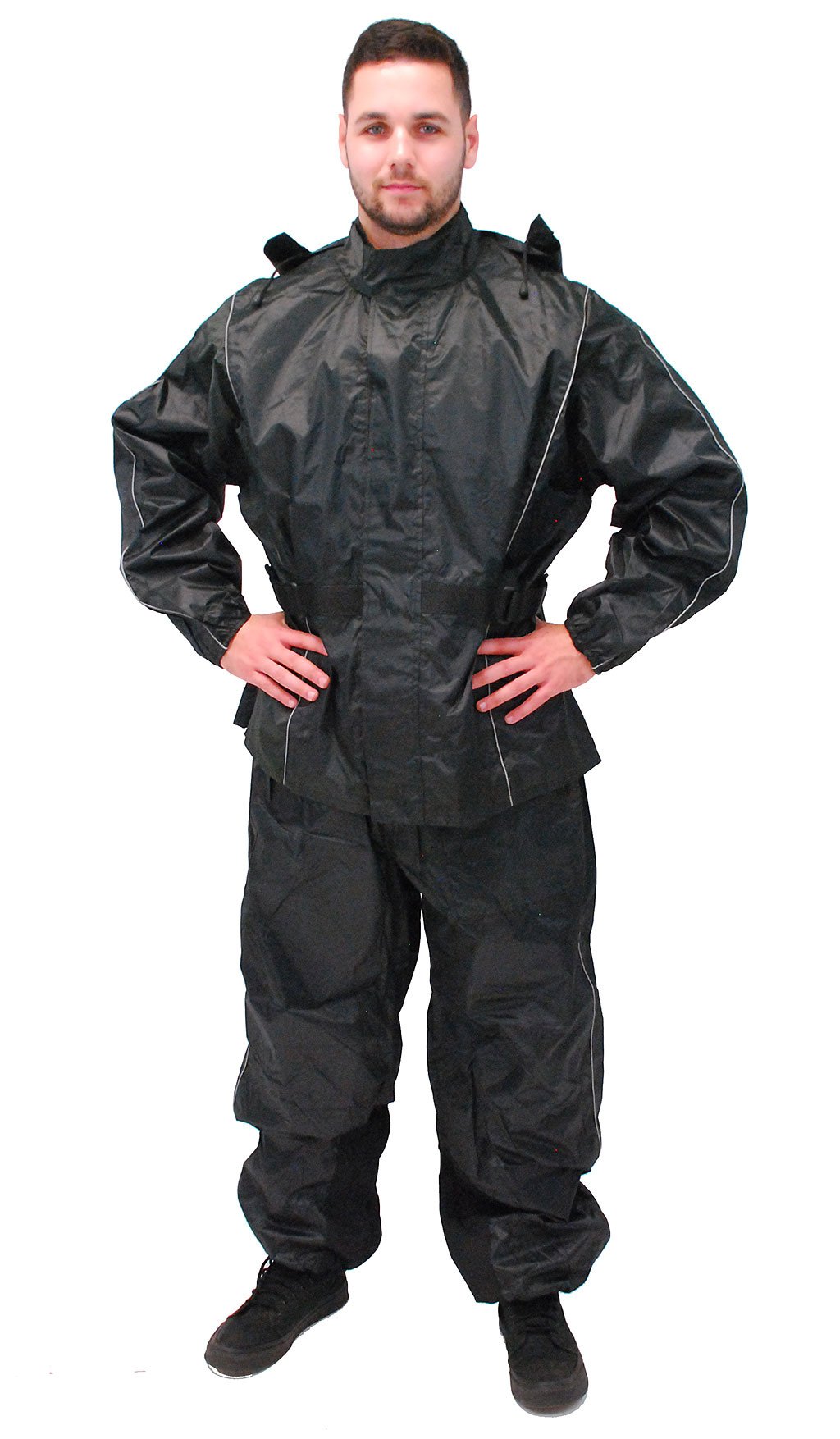 Black Rain Suit with Reflector Trim - 2 pc Set #RS1039K