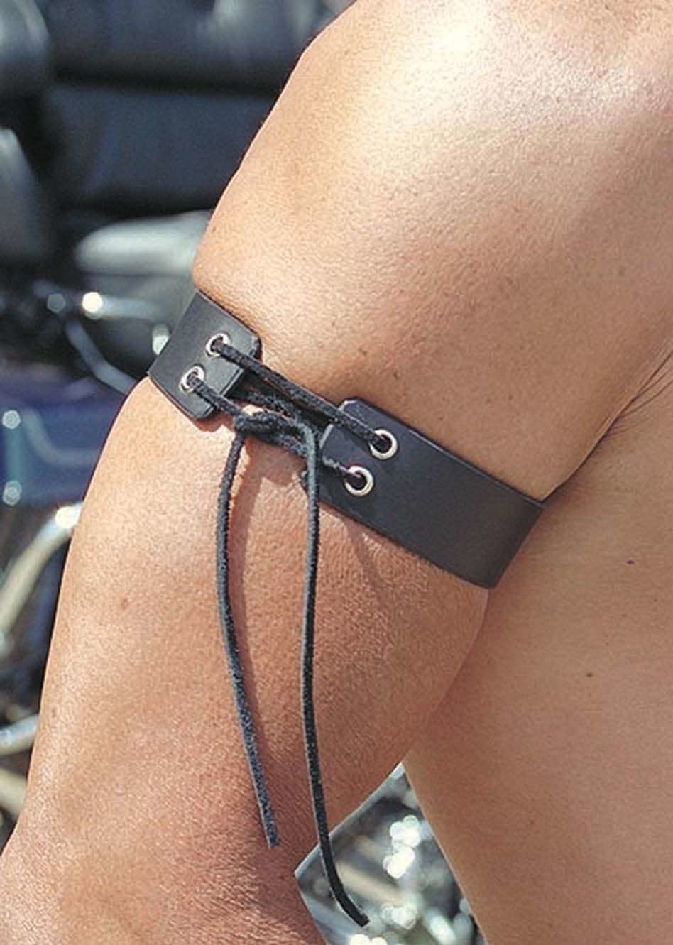 Men's Black Leather Lace Up Arm Band, Biker Motorcycle Accessory #AB10213