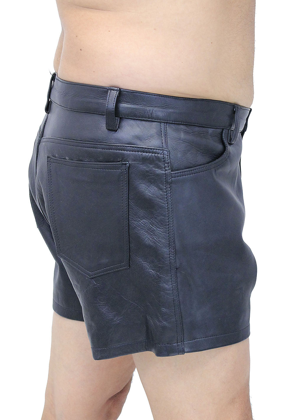 Men's Ultra Premium Leather Button Fly Shorts #SHM1073BTK (30-34)