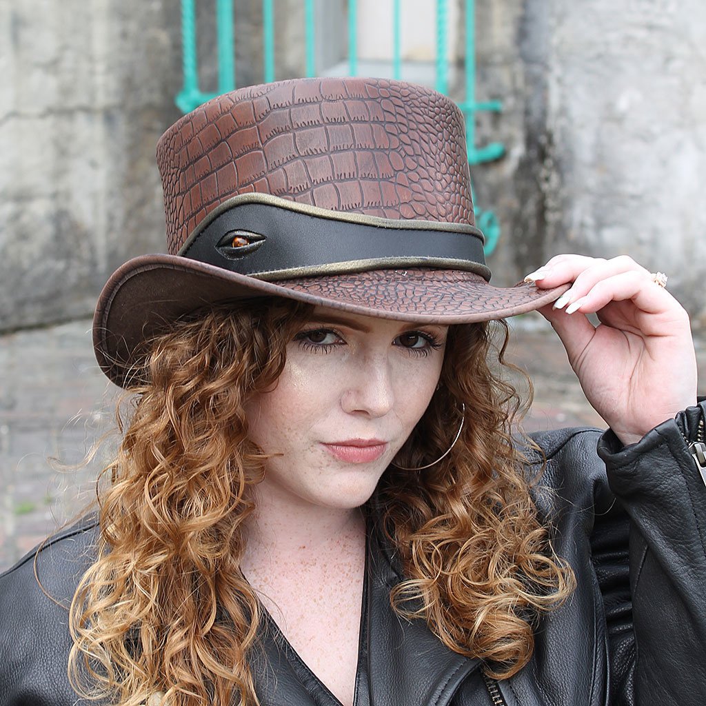 Brown Leather Alligator Eye Tophat #H2206EYEN ()