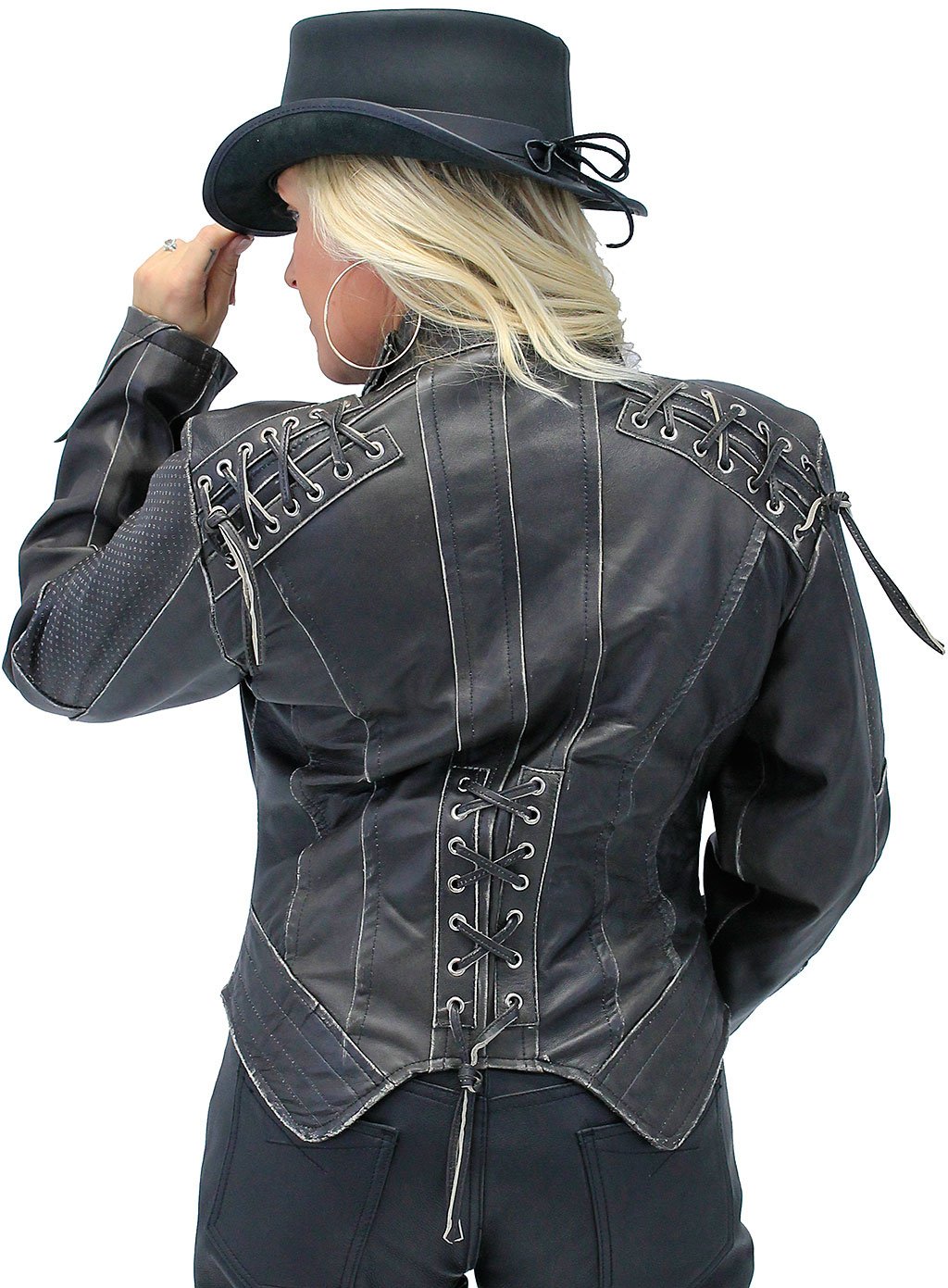 Women's Brown Steampunk Leather Jacket w/Concealed Pocket #LA15070XZZN ()