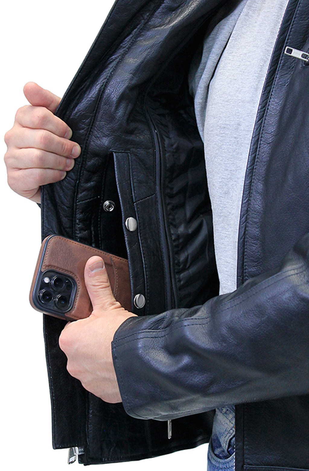 Men's Ribbed Shoulder Leather Motorcycle Jacket #M5760GQZK (M,3X)