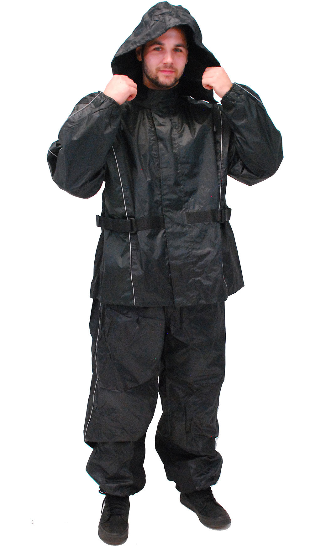 Black Rain Suit with Reflector Trim - 2 pc Set #RS1039K