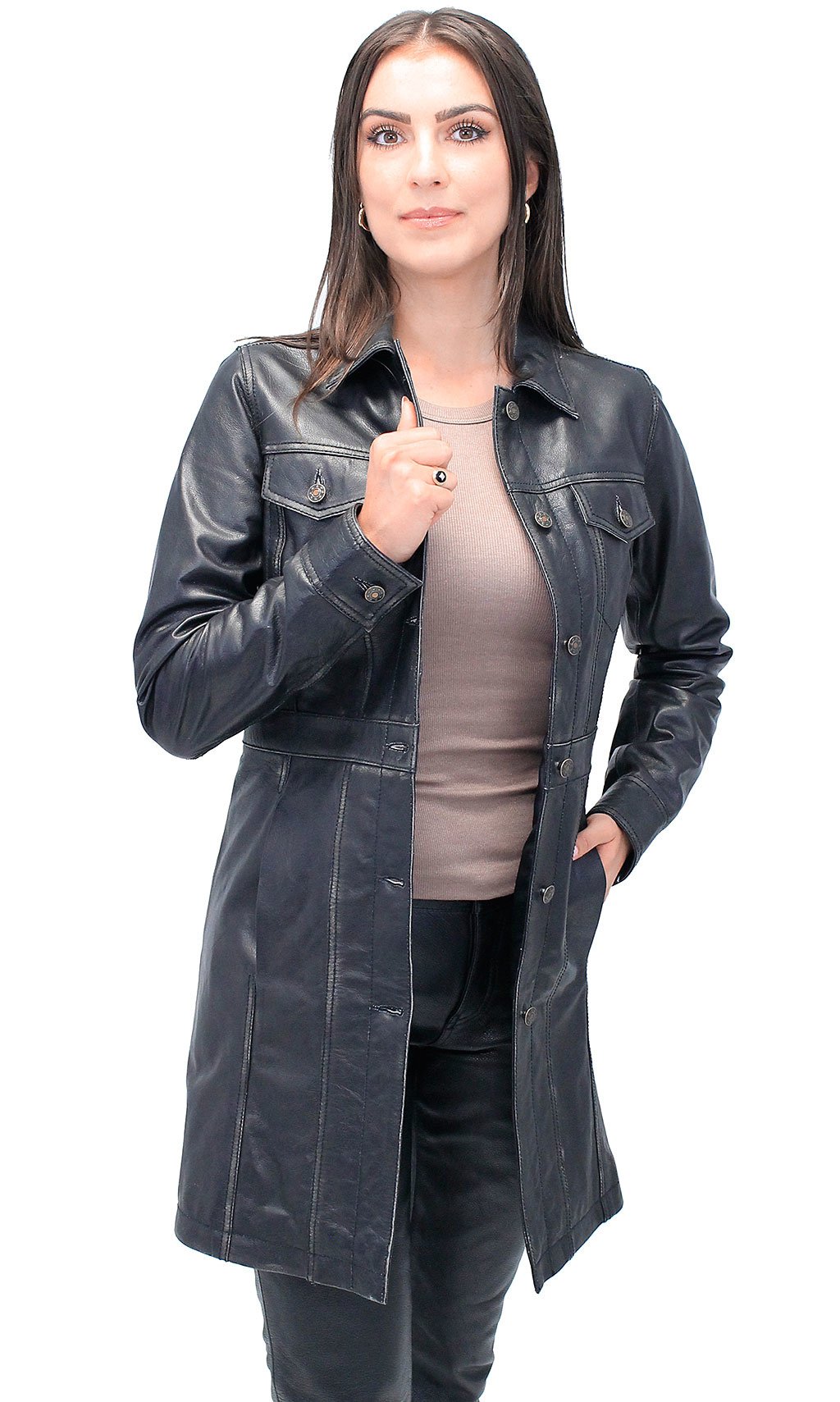 Vintage Black Extra Long Leather Coat #LA20090XLK (S-5X)