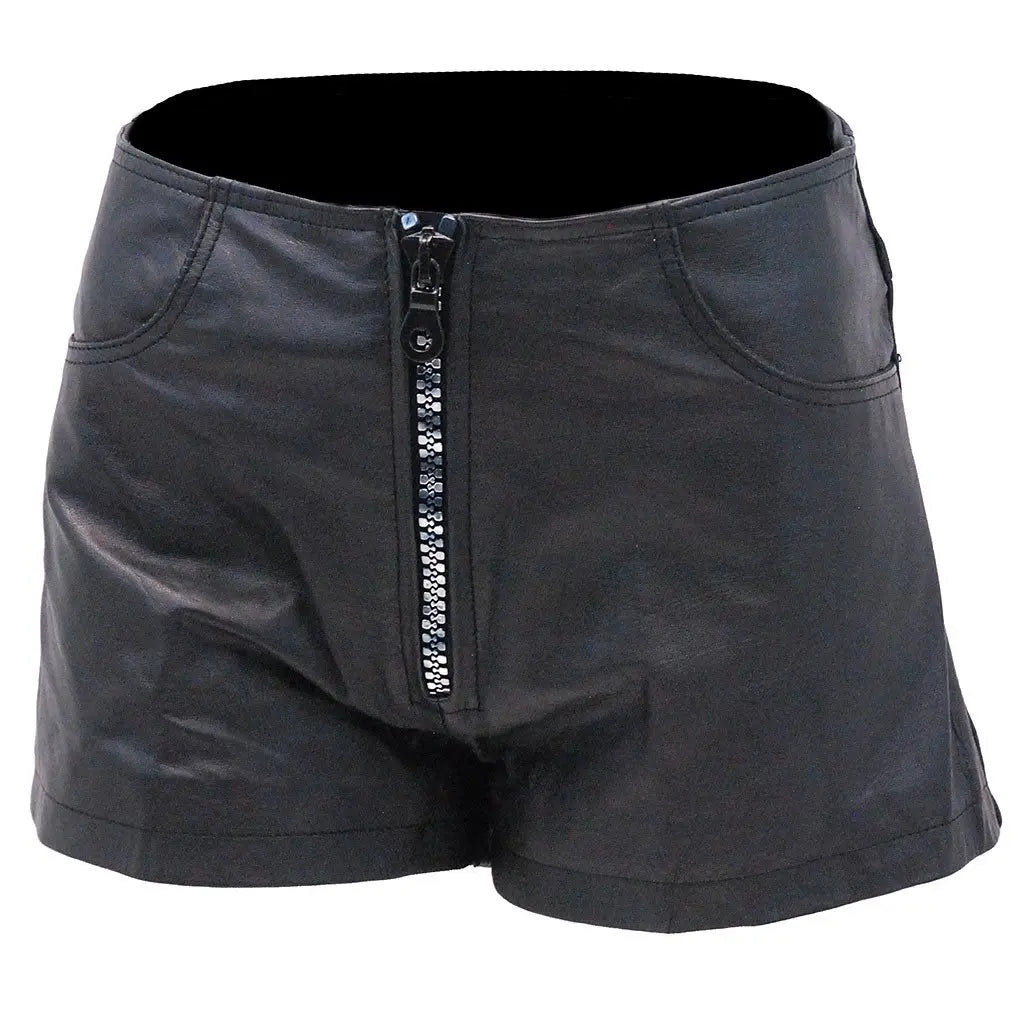 Black Leather Silver Zipper Shorts with Pant Pockets #SH1122K (20)