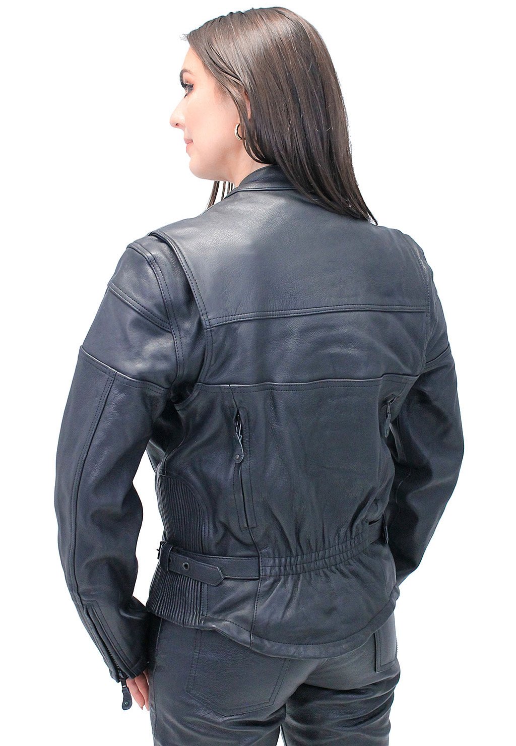 Women's Vented Genuine Leather Motorcycle Jacket #L602VZSP (L-2X)