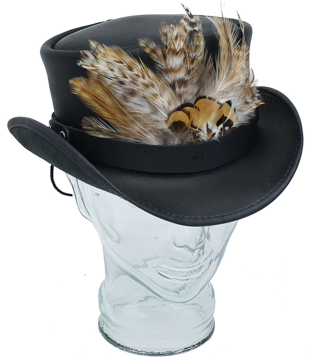 Large Front Feathers on Black Leather Hatband #HB-XFEATHER ()