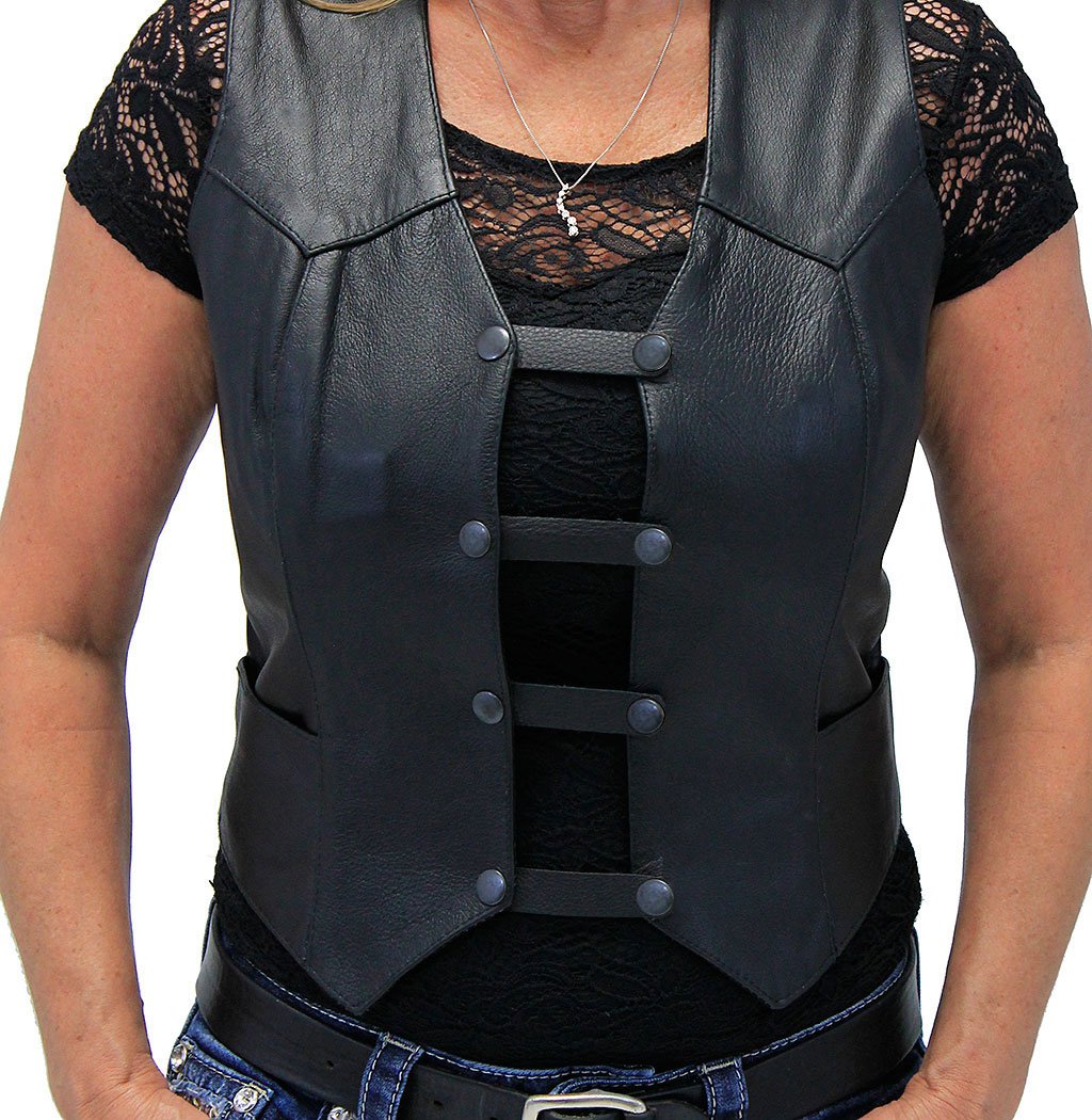 Black Leather Vest Extenders Set of 4, 2.5 Inch L24 Snap Extenders #VC20250K