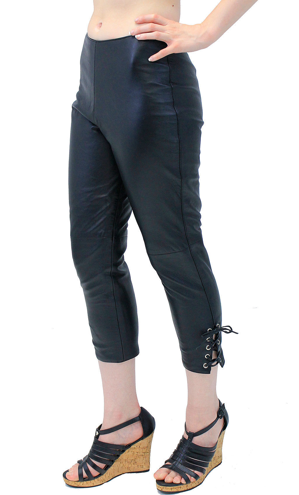 Soft Genuine Leather Capris with Ankle Lacing #LP1119LK (XS-XL)