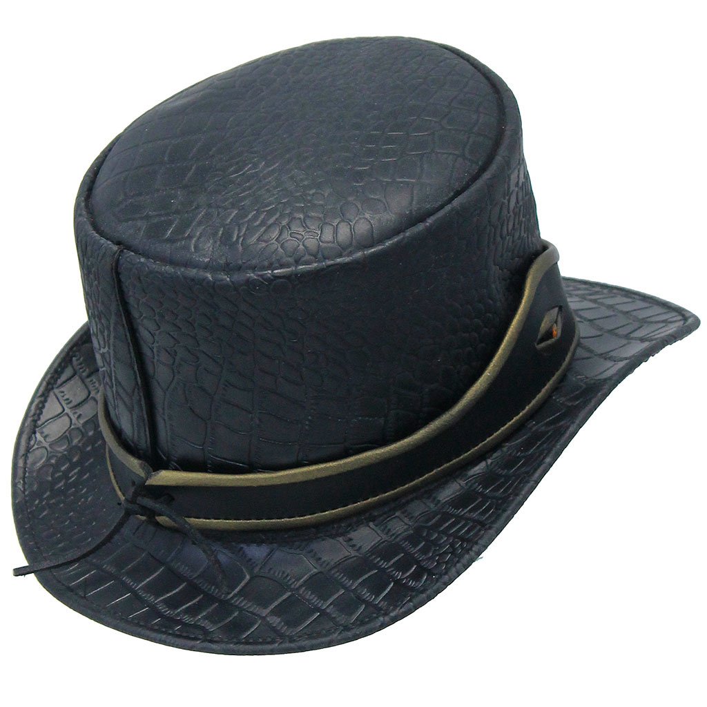 Black Leather Crocodile Eye Tophat #H2205EYEK ()