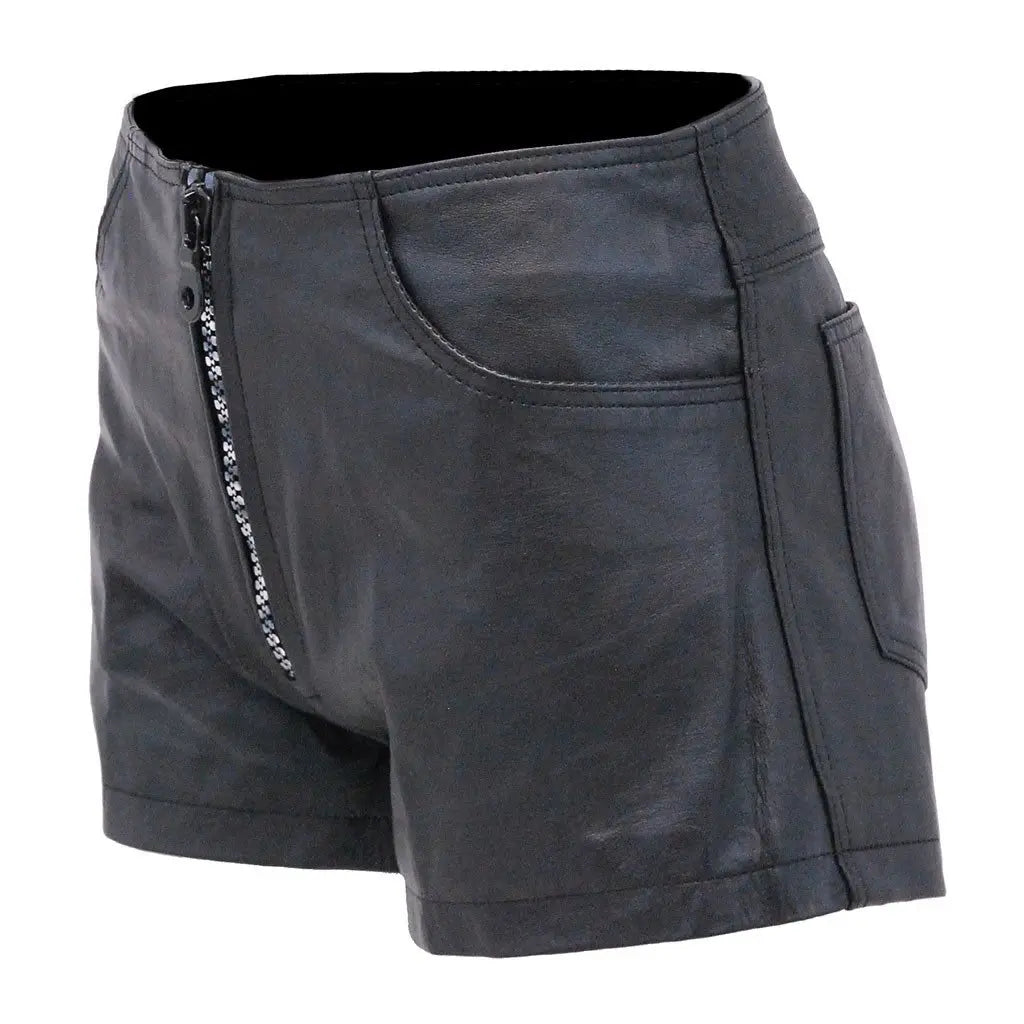 Black Leather Silver Zipper Shorts with Pant Pockets #SH1122K (20)