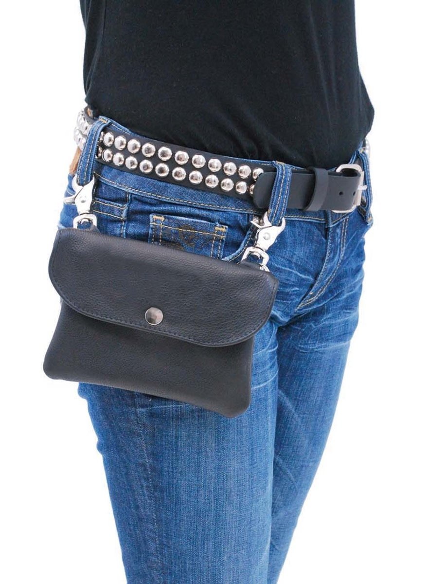 Black Leather Clip-On Hip Clip Bag #PKK13065K ()