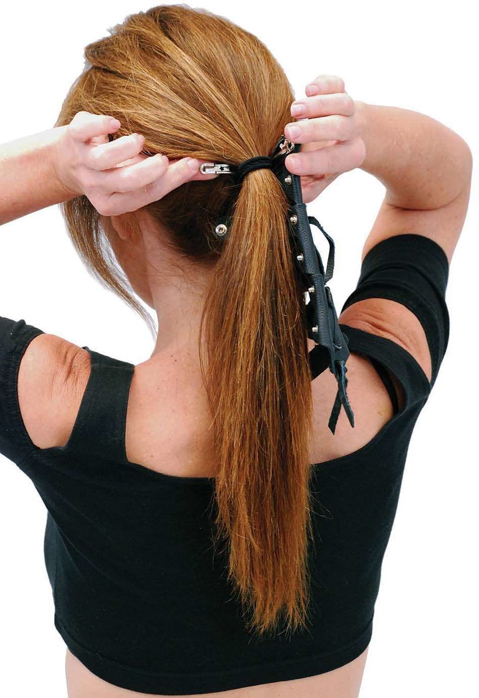 8" Long Black Leather Hair Tube #AHW0092K