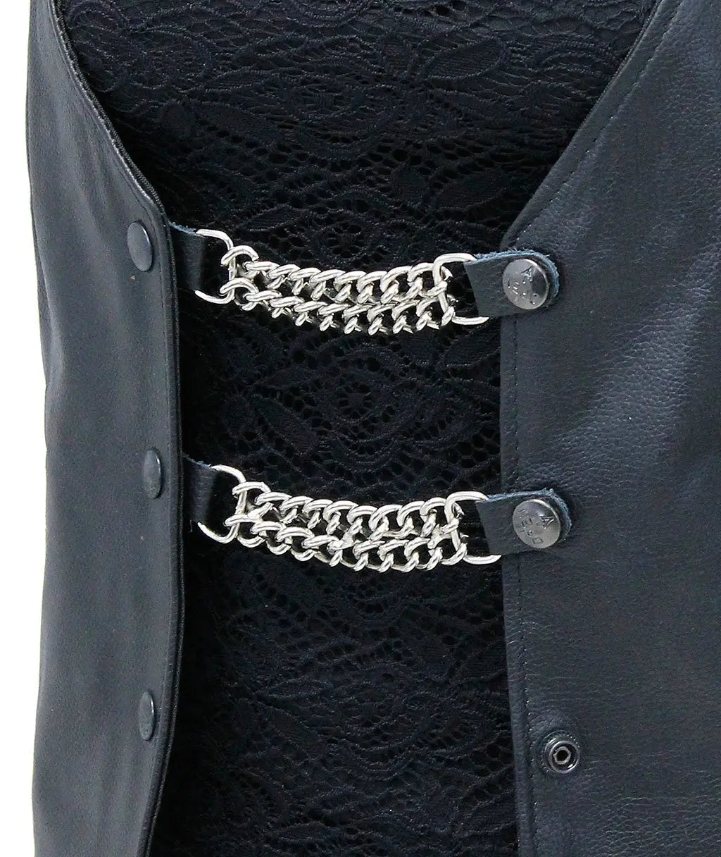 Black Snap Chain Vest Extenders with Leather #VC2K
