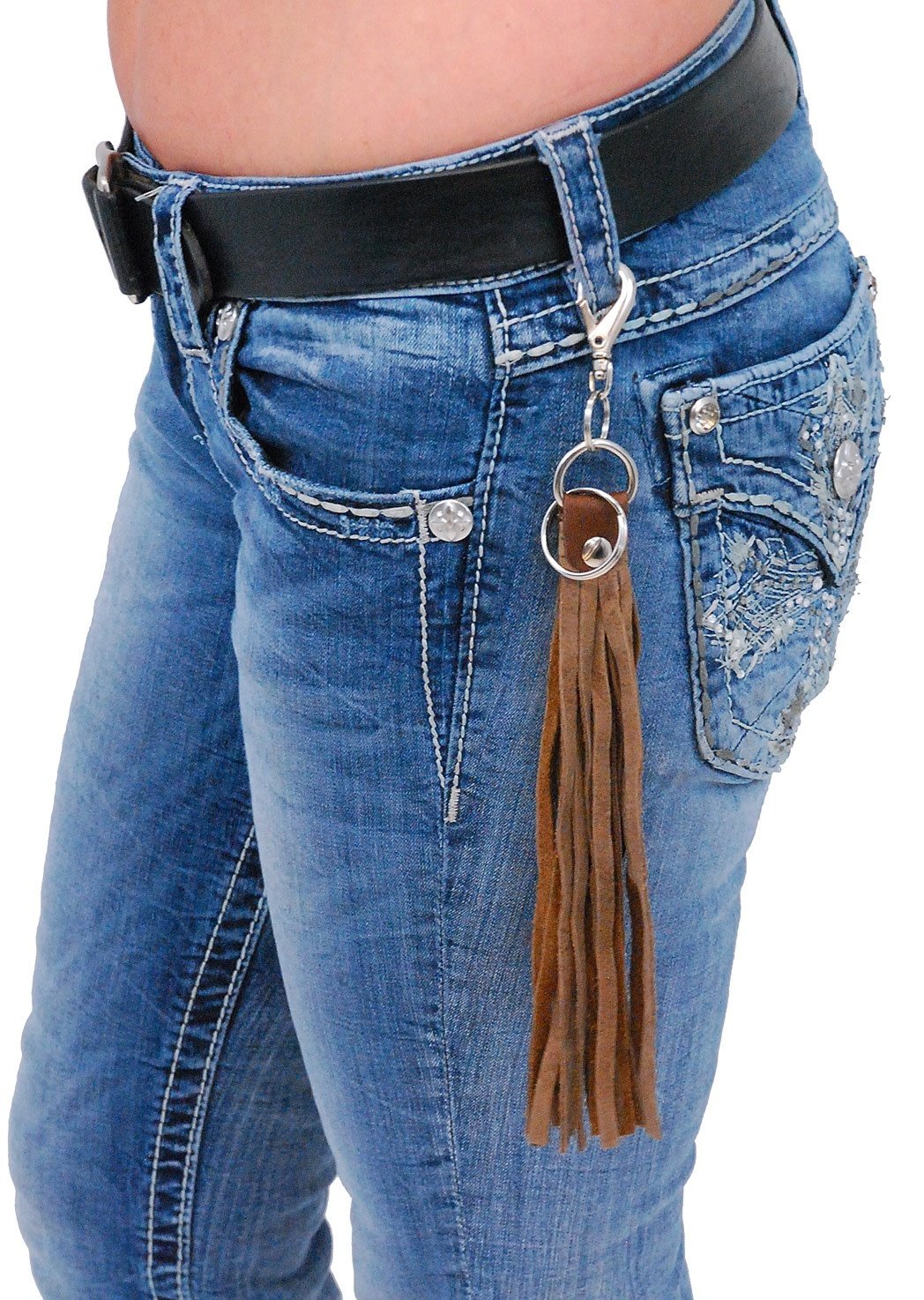 Brown Genuine Leather Fringe Key Chain with Claw Clip for Belt Loop #KC1801FN