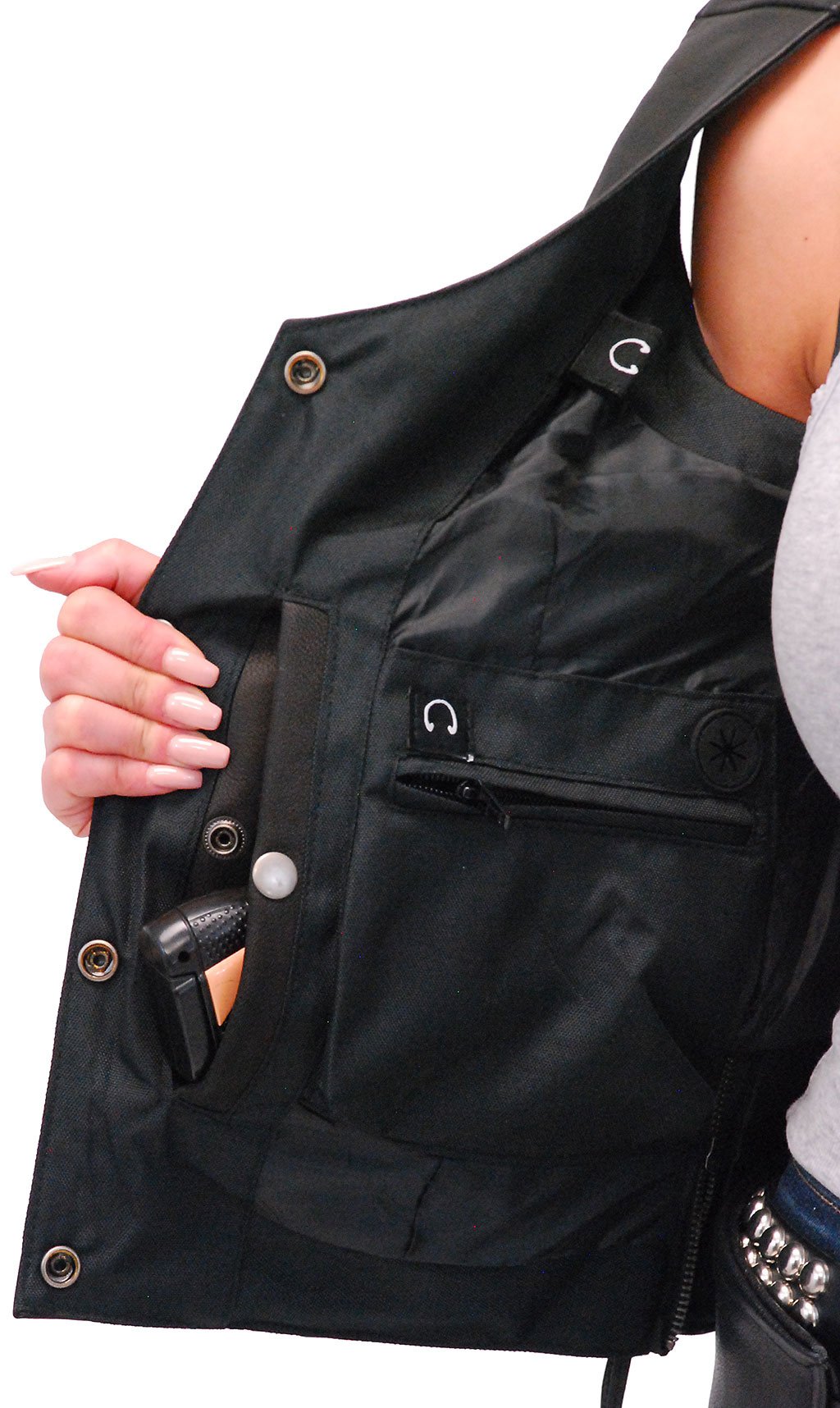 Women's Leather Vest with Concealed Pockets, Side & Back Lace #VL285XLGK