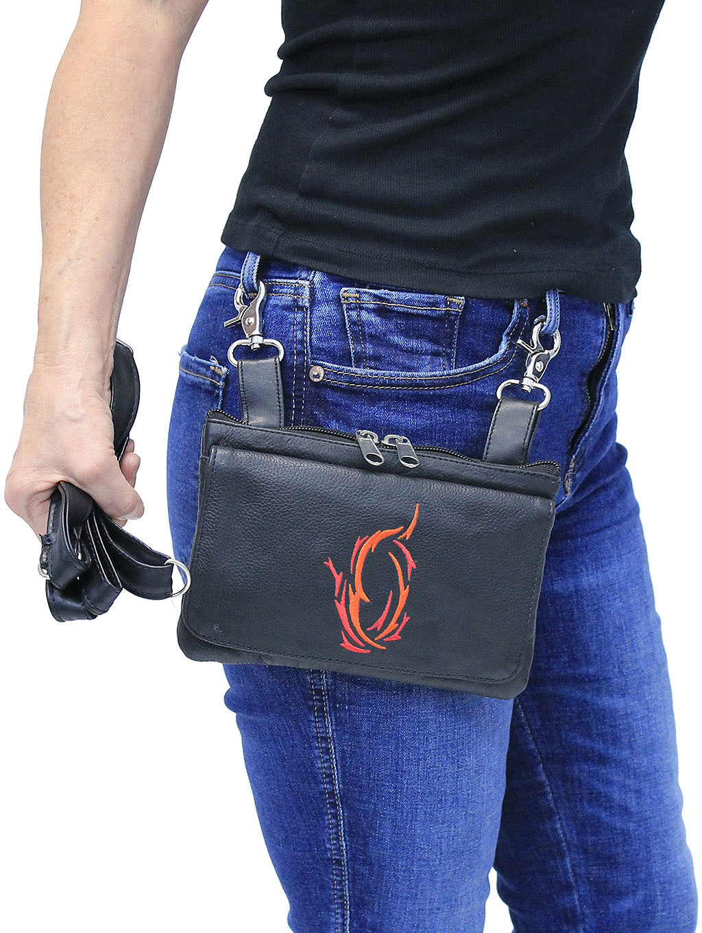 Large Leather Double Clip Pouch w/Strap #PKK57330K (20)