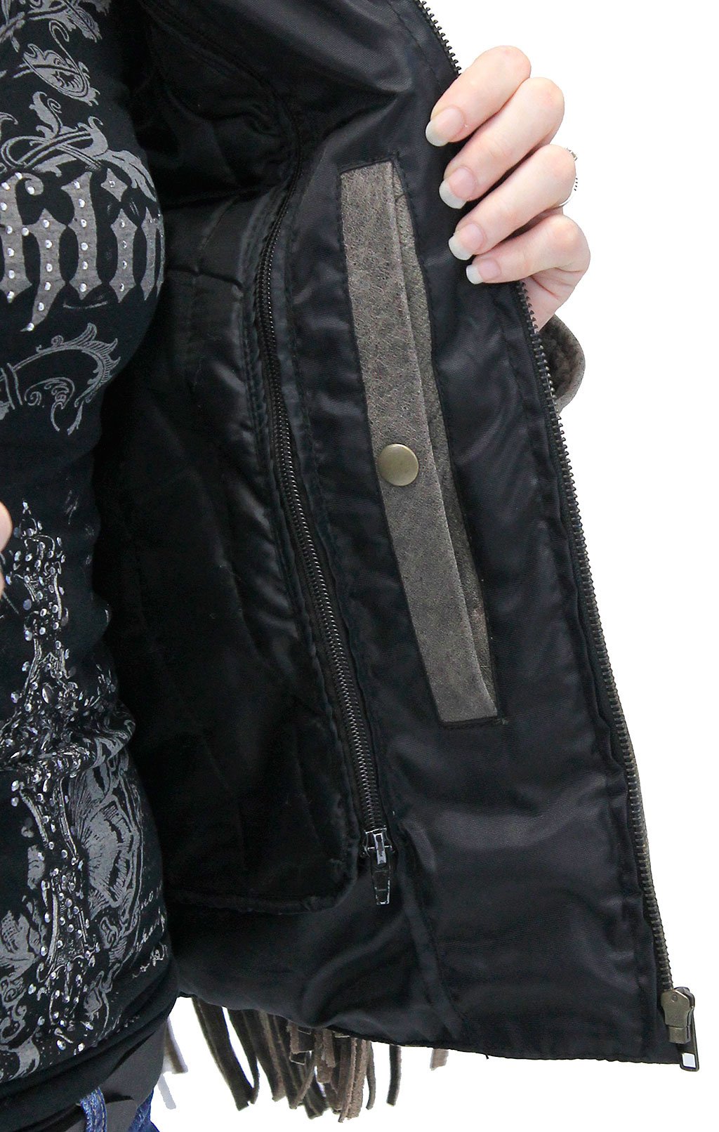 Turquoise and Fringe Brown Leather Jacket for Women #L17081ZFTN (S-3X)