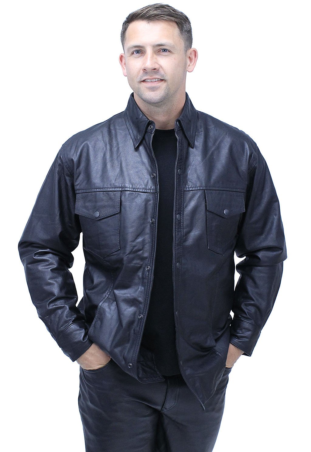 Snap Up Black Leather Shirt #MS1559K