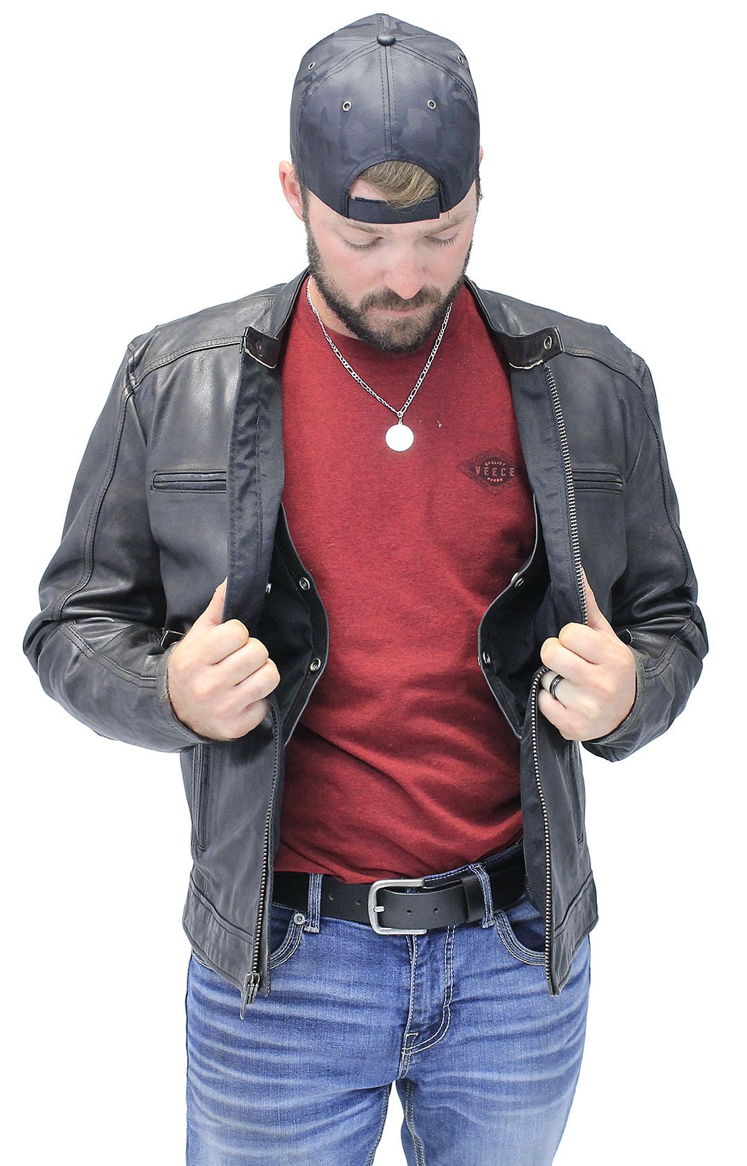 Men's Vintage Black Scooter Jacket w/Concealed Pockets #MA2530ZVV ()