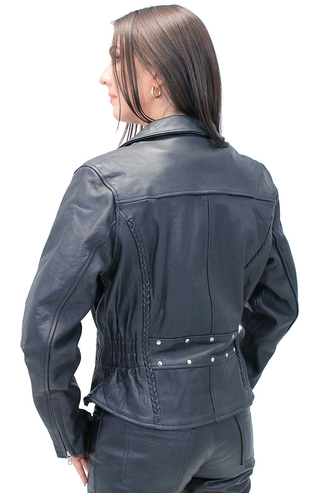 Road Angel - Ladies Black Leather Motorcycle Jacket #L265Z (XS-2X)