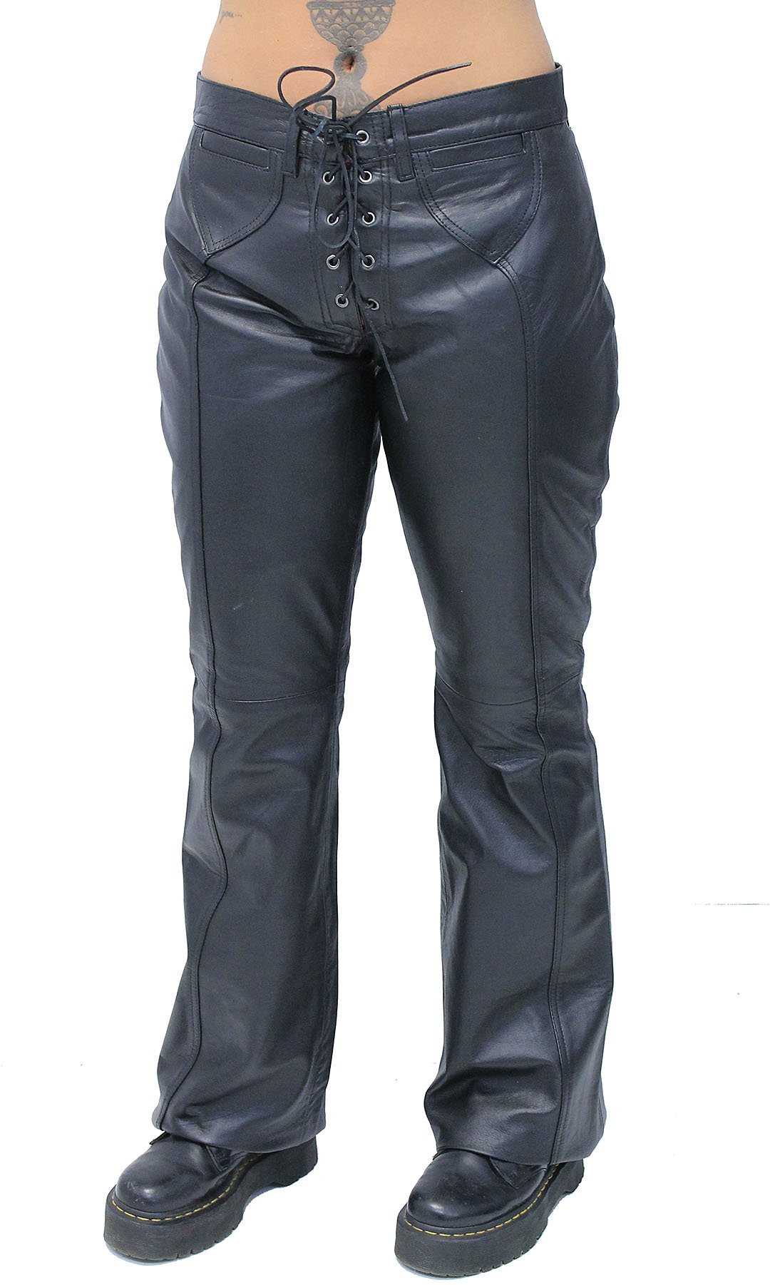 Bell Bottom Lace Up Genuine Leather Pants for Women #LP2071LK (4-18)