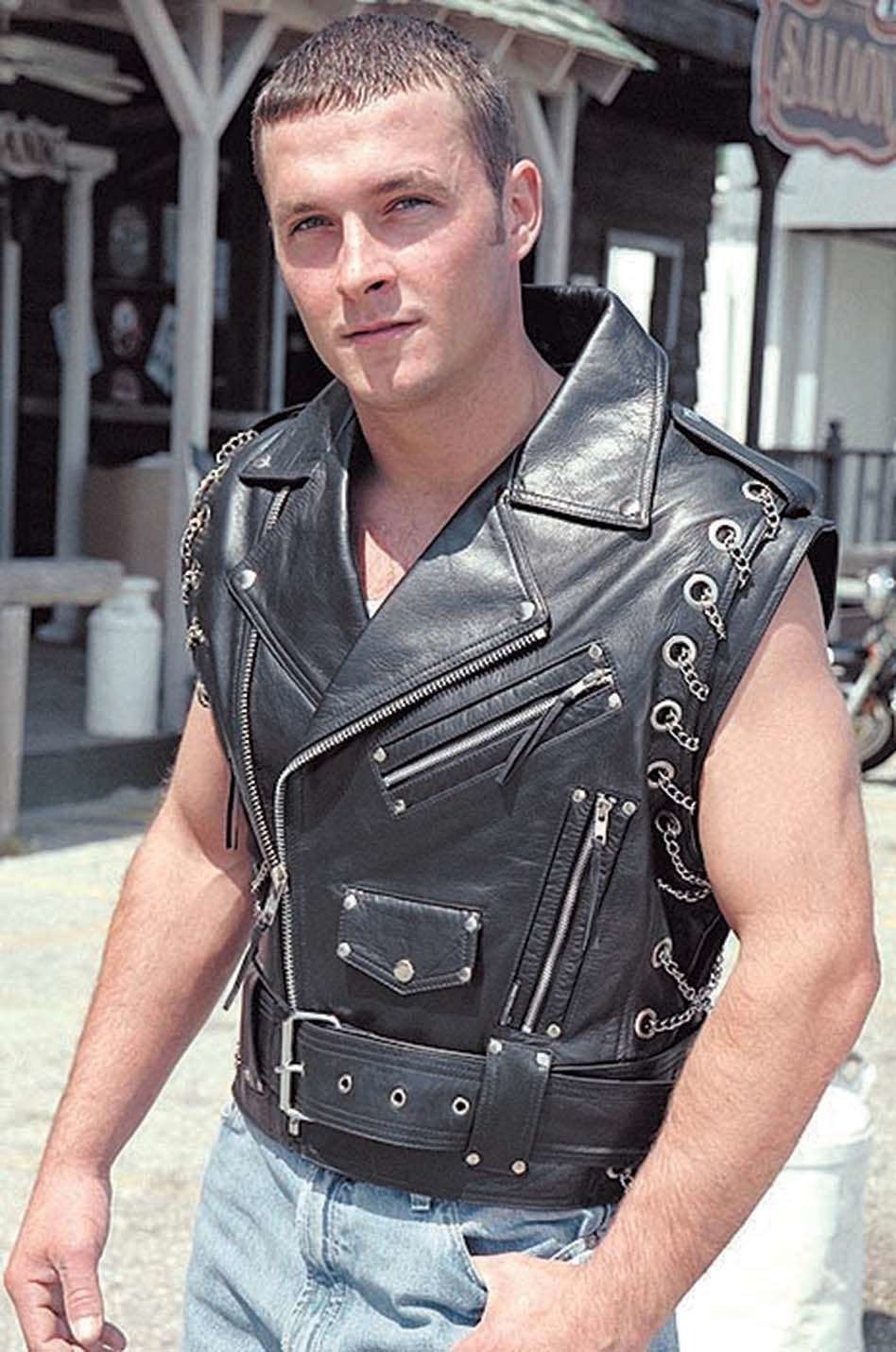 Chromed Out Leather Motorcycle Chain Vest #VM2001MCC