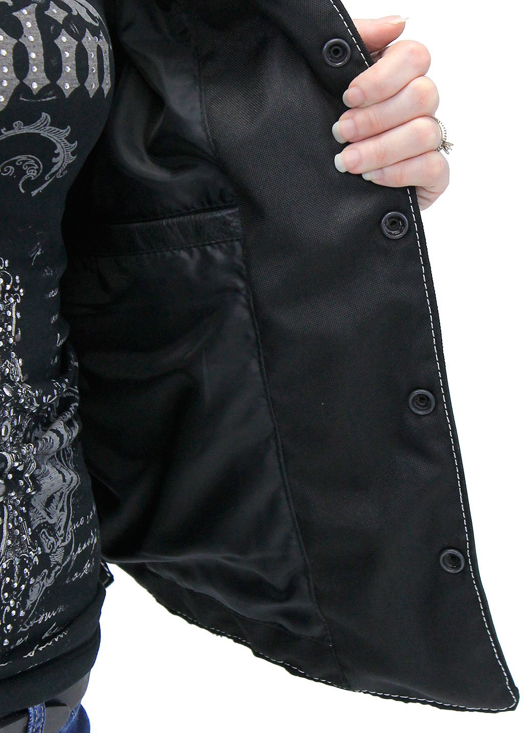 Women's Lightweight Premium Leather Shirt Jacket w/White Stitching #LS431GWK (S-M)