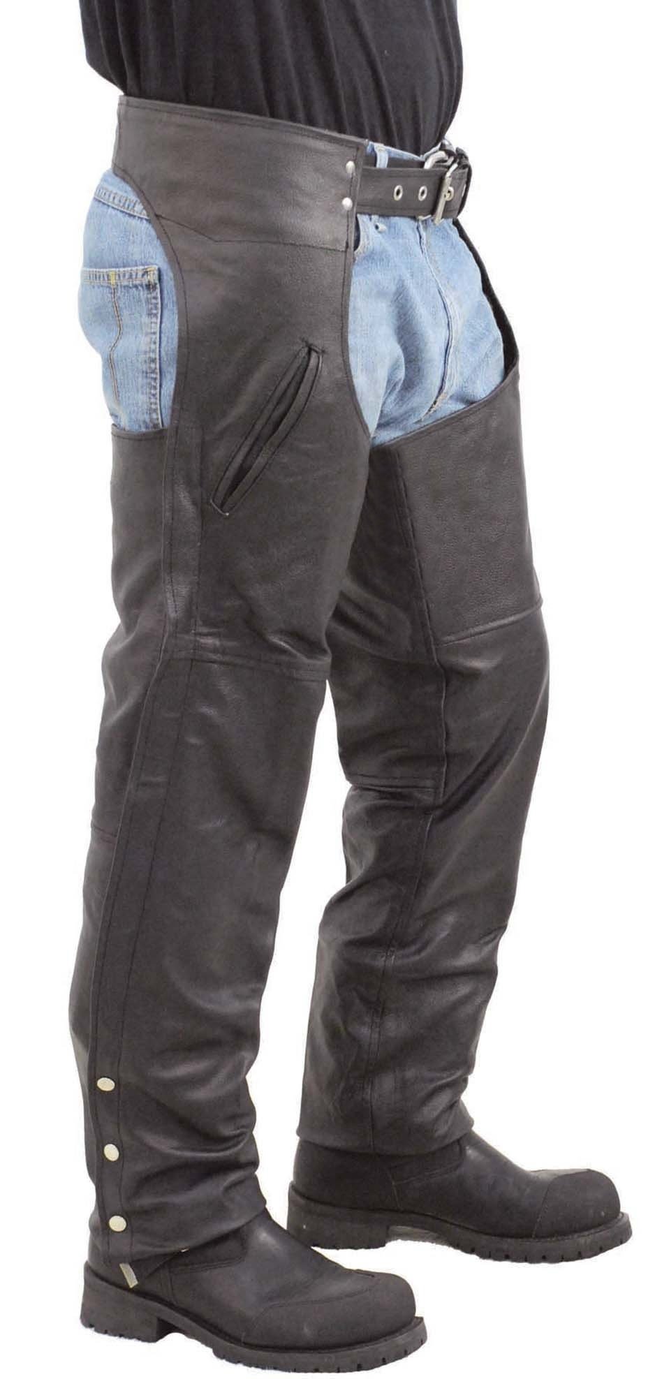 Unisex Leather Motorcycle Pocket Chaps - Special #C2100SP (S,2X-6X)