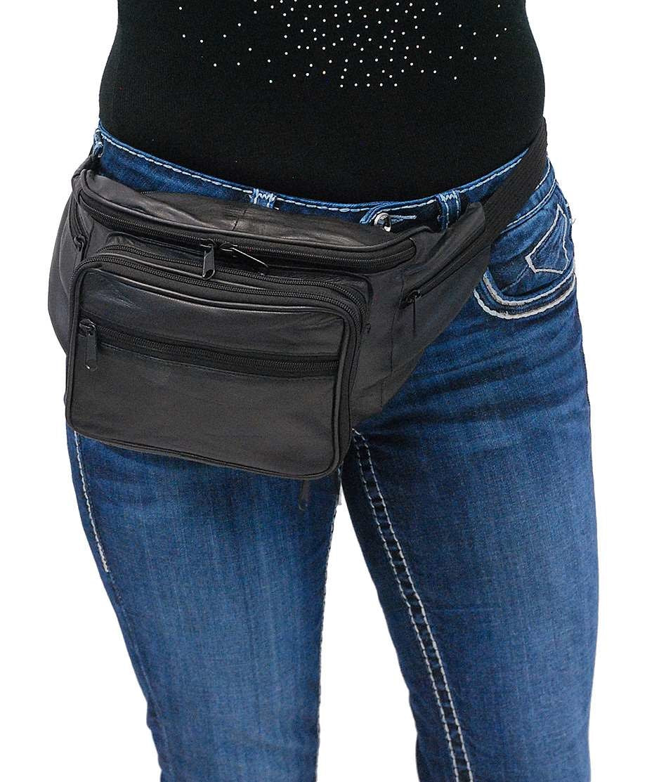 Super Jumbo Black Leather Waist Bag Fanny Pack #FPX3090K