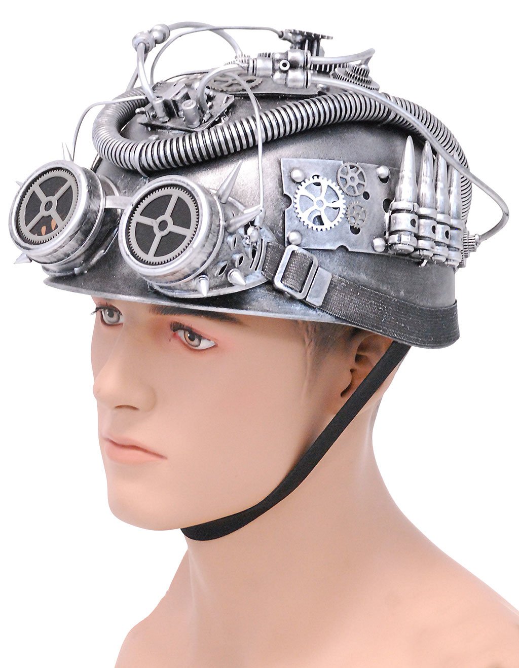 Silver Steampunk Helmet w/Goggles & More #H39419XSIL ()