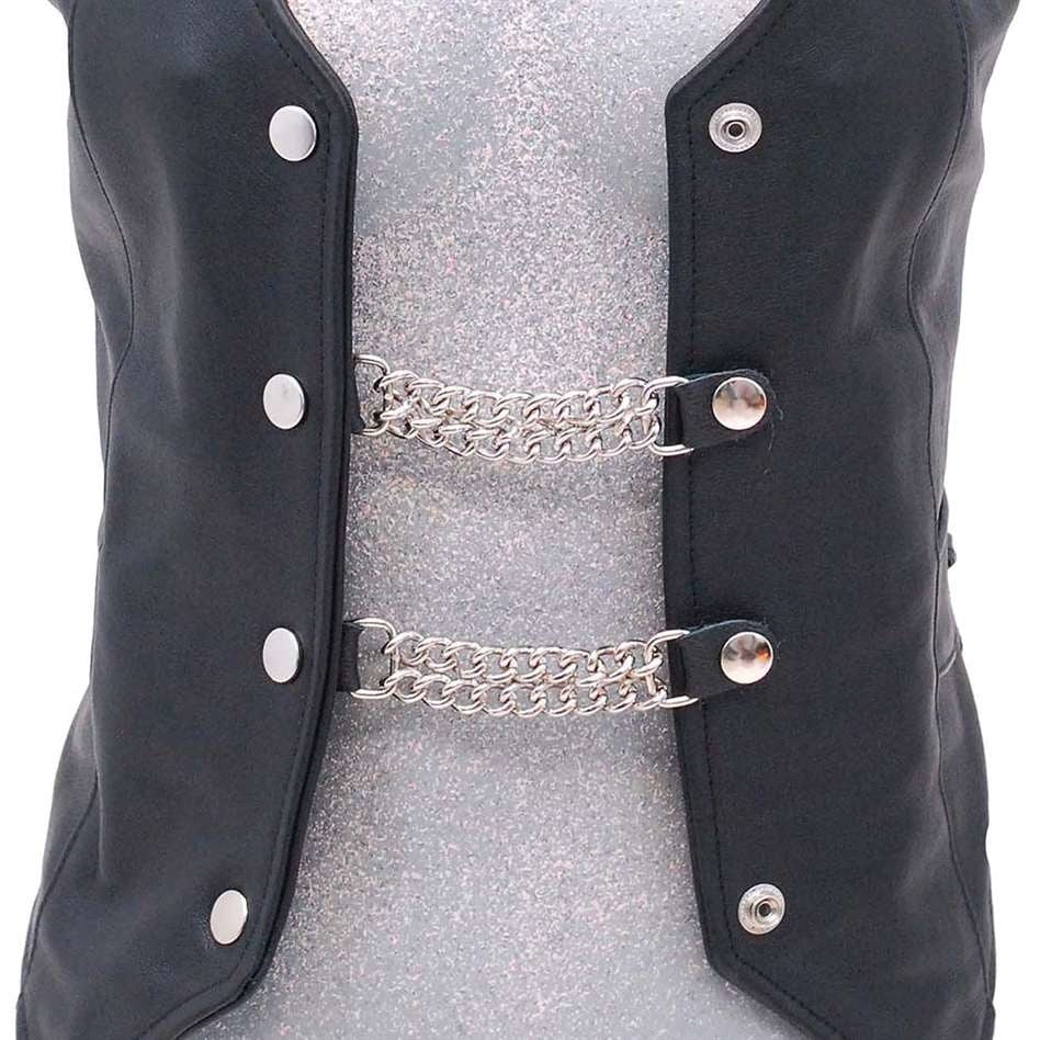 Silver Snap Double Chain Vest Extenders with Leather #VC2