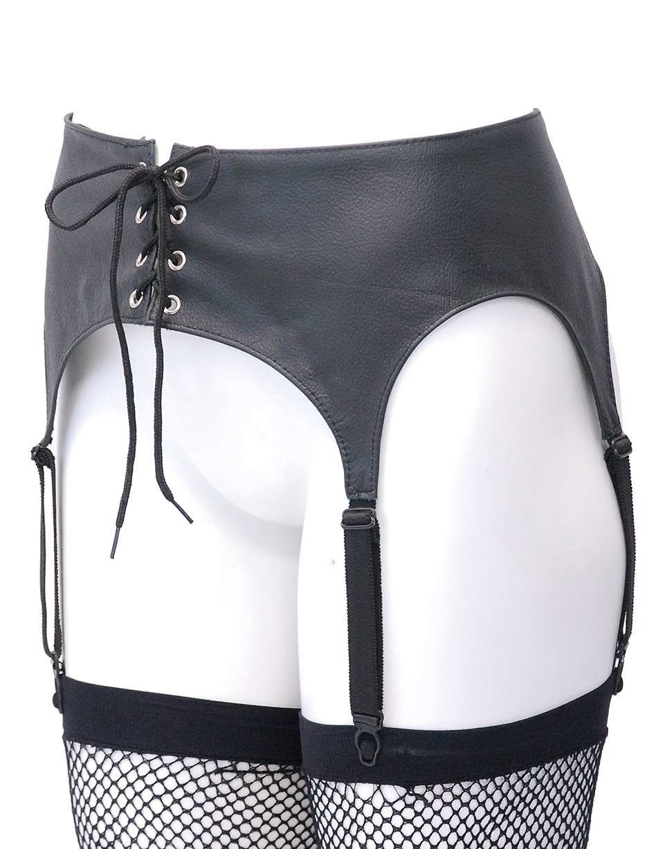 Black Lace Up Genuine Leather Garter Belt #U9203GBK