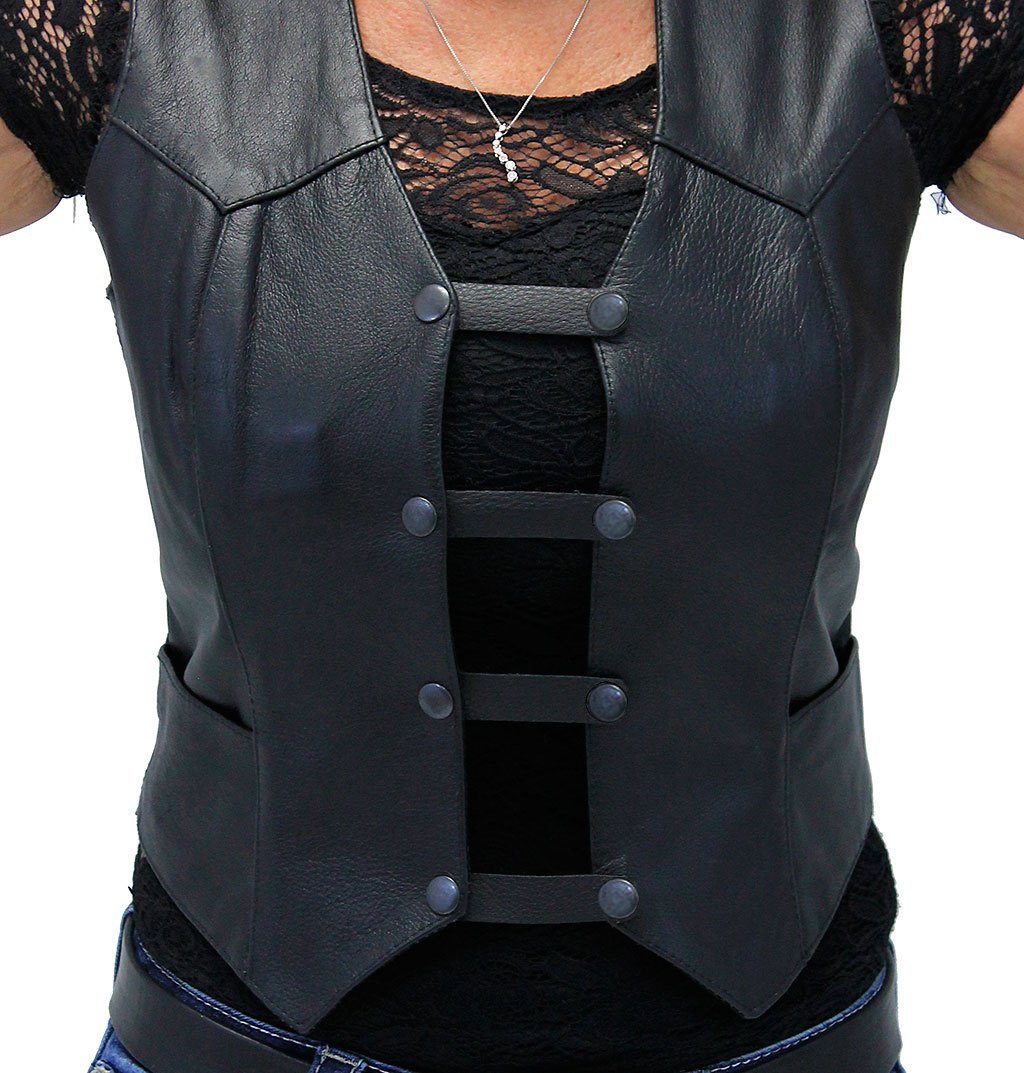 Black Leather Vest Extenders Set of 4, 2.5 Inch L24 Snap Extenders #VC20250K