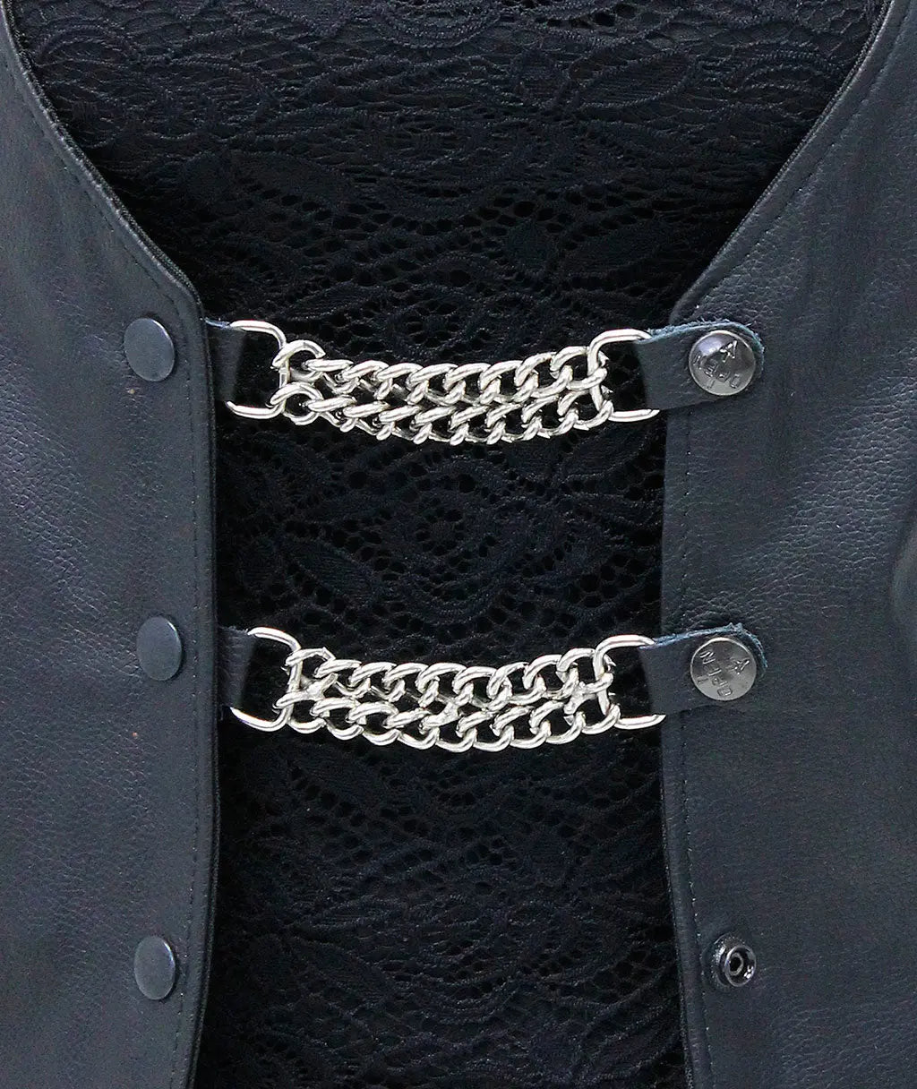 Black Snap Chain Vest Extenders with Leather #VC2K