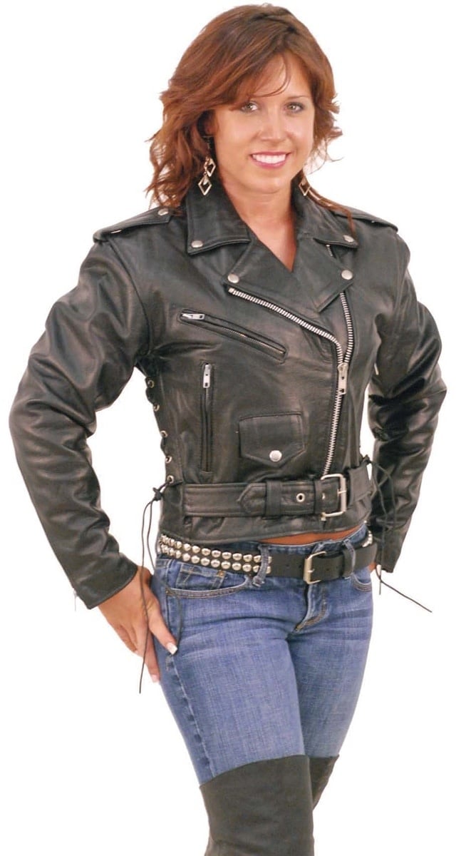 Leather Motorcycle Jacket w/Zip Out & Side Lace #L201LK (6-24)