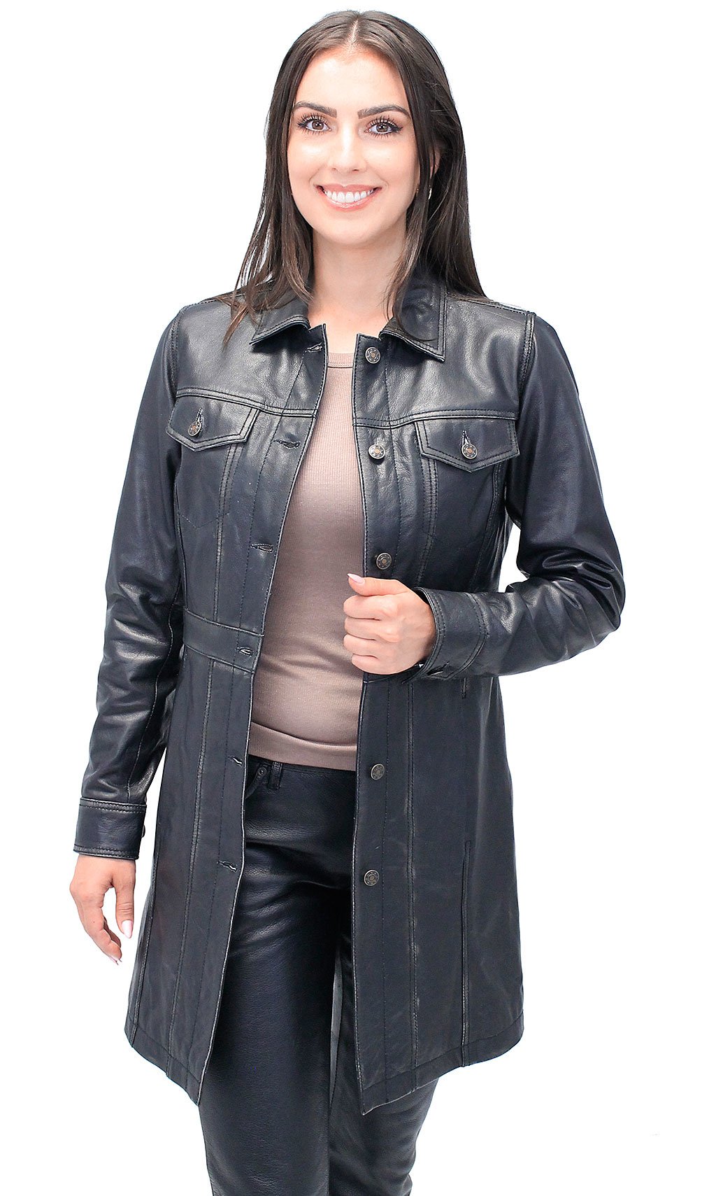 Vintage Black Extra Long Leather Coat #LA20090XLK (S-5X)